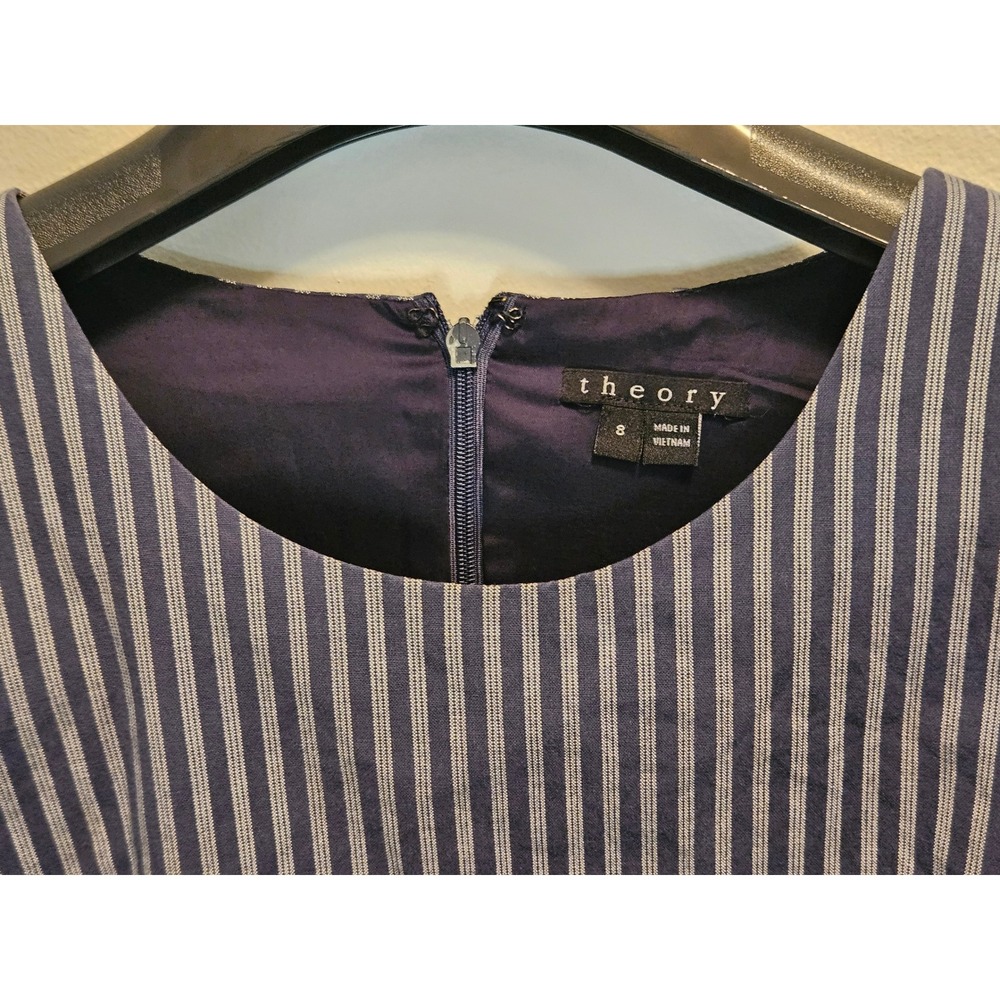 Theory Namra Medley Stripe Sleeveless Sheath Dress Navy Blue White Size 8 - Picture 2 of 9